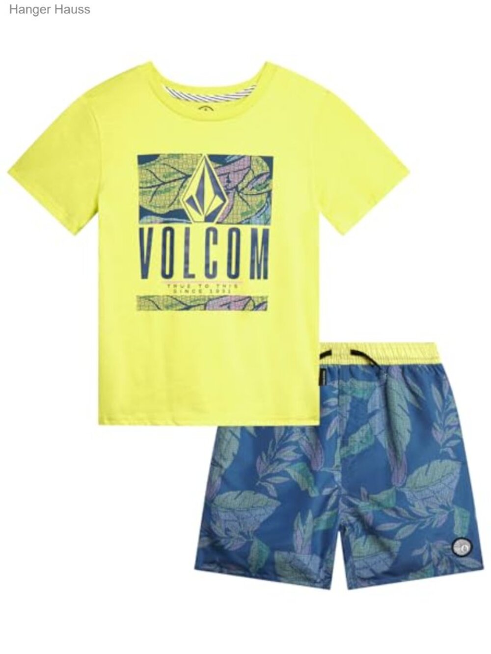 2-Piece Swim Set: Quick-Dry Board Shorts & Tee with Drawstring
